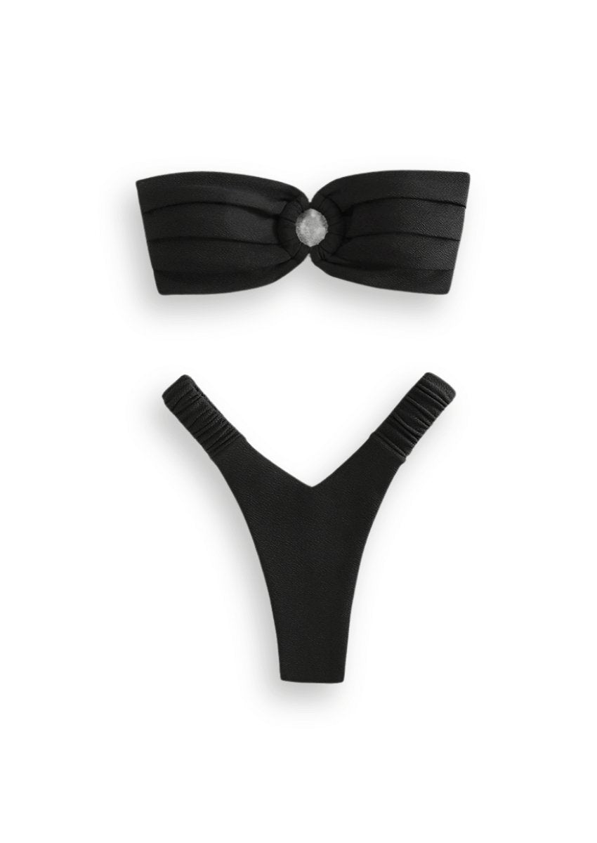 Gerüschtes Bandeau-Bikini-Set mit niedriger Taille