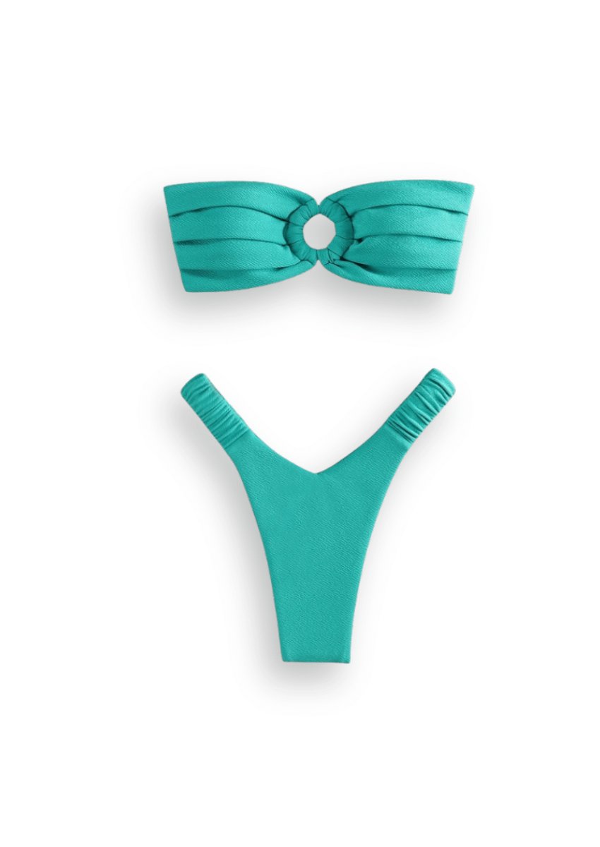 Gerüschtes Bandeau-Bikini-Set mit niedriger Taille