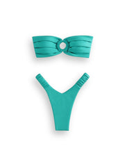 Gerüschtes Bandeau-Bikini-Set mit niedriger Taille