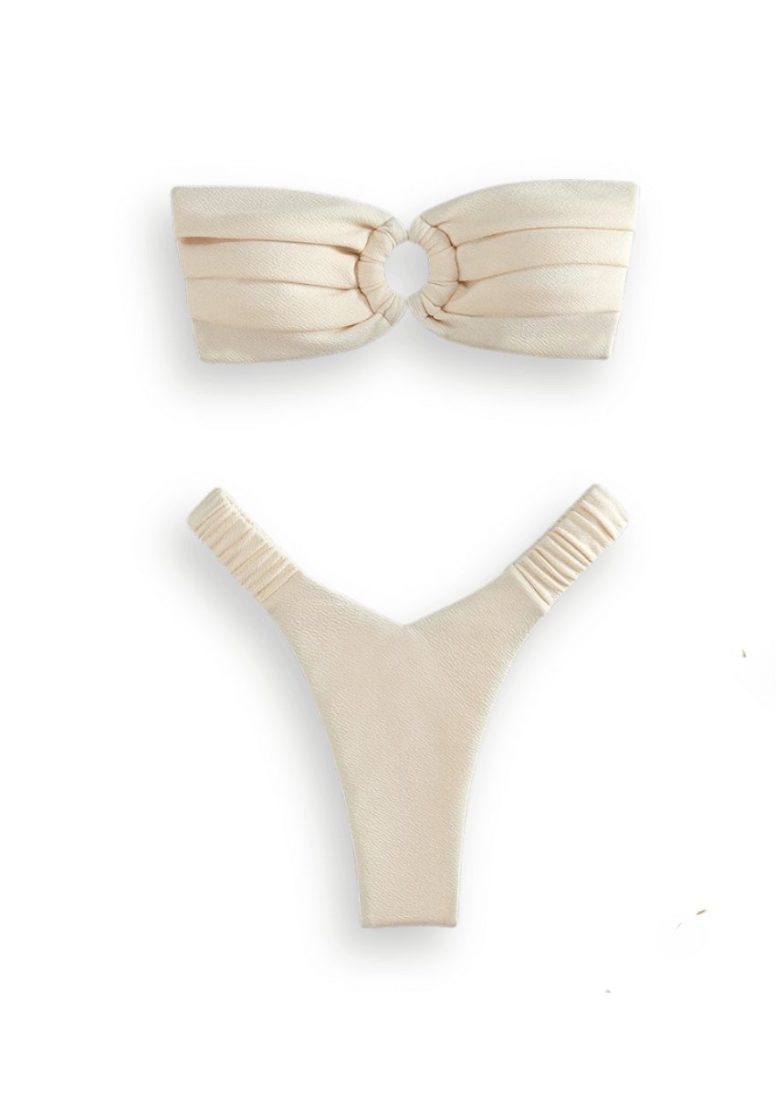 Gerüschtes Bandeau-Bikini-Set mit niedriger Taille