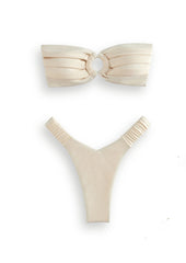 Gerüschtes Bandeau-Bikini-Set mit niedriger Taille