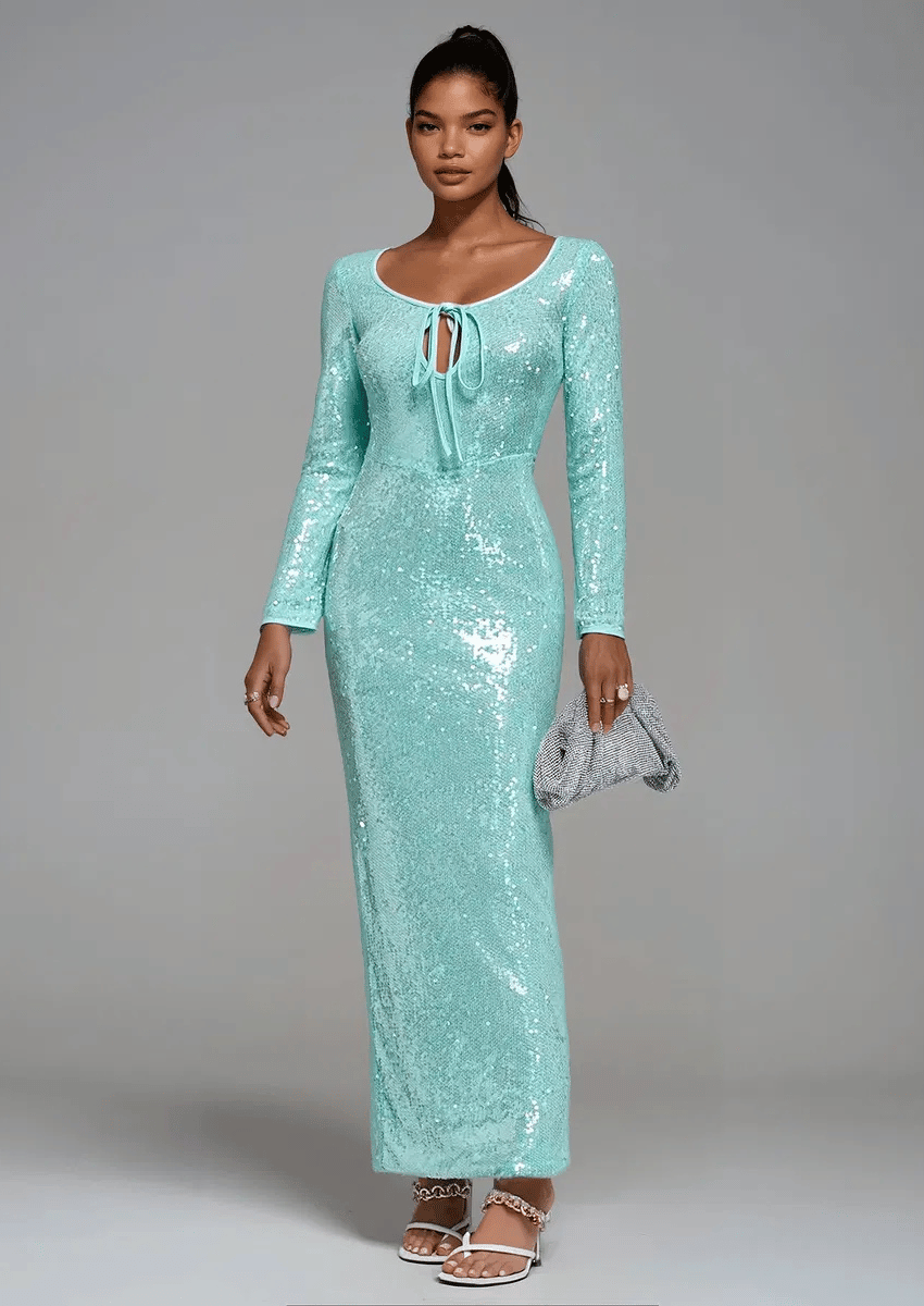 Sequin Tie-Front Gown