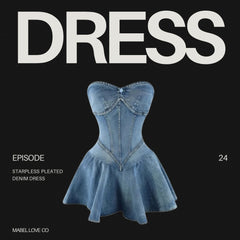 Strapless Denim Pleated Mini Dress