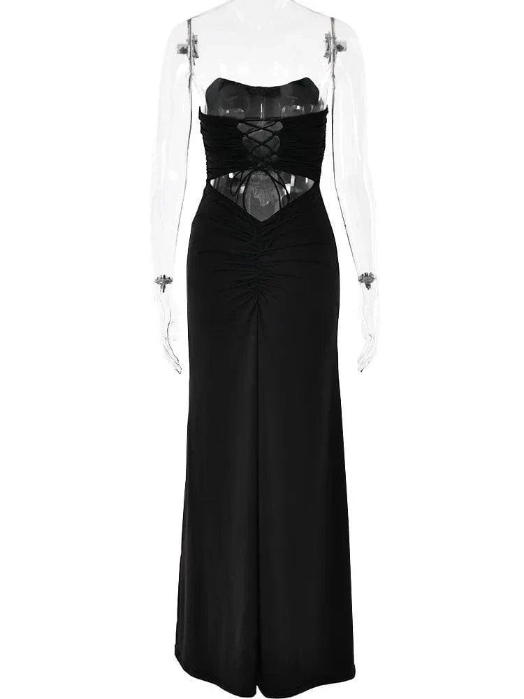 Strapless Lace-up Maxi Dress