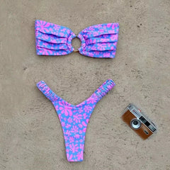 Violettes Bandeau-Bikini-Set