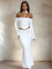 White 2-Piece-Off Shoulder Maxi Set
