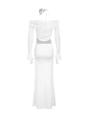 White 2-Piece-Off Shoulder Maxi Set