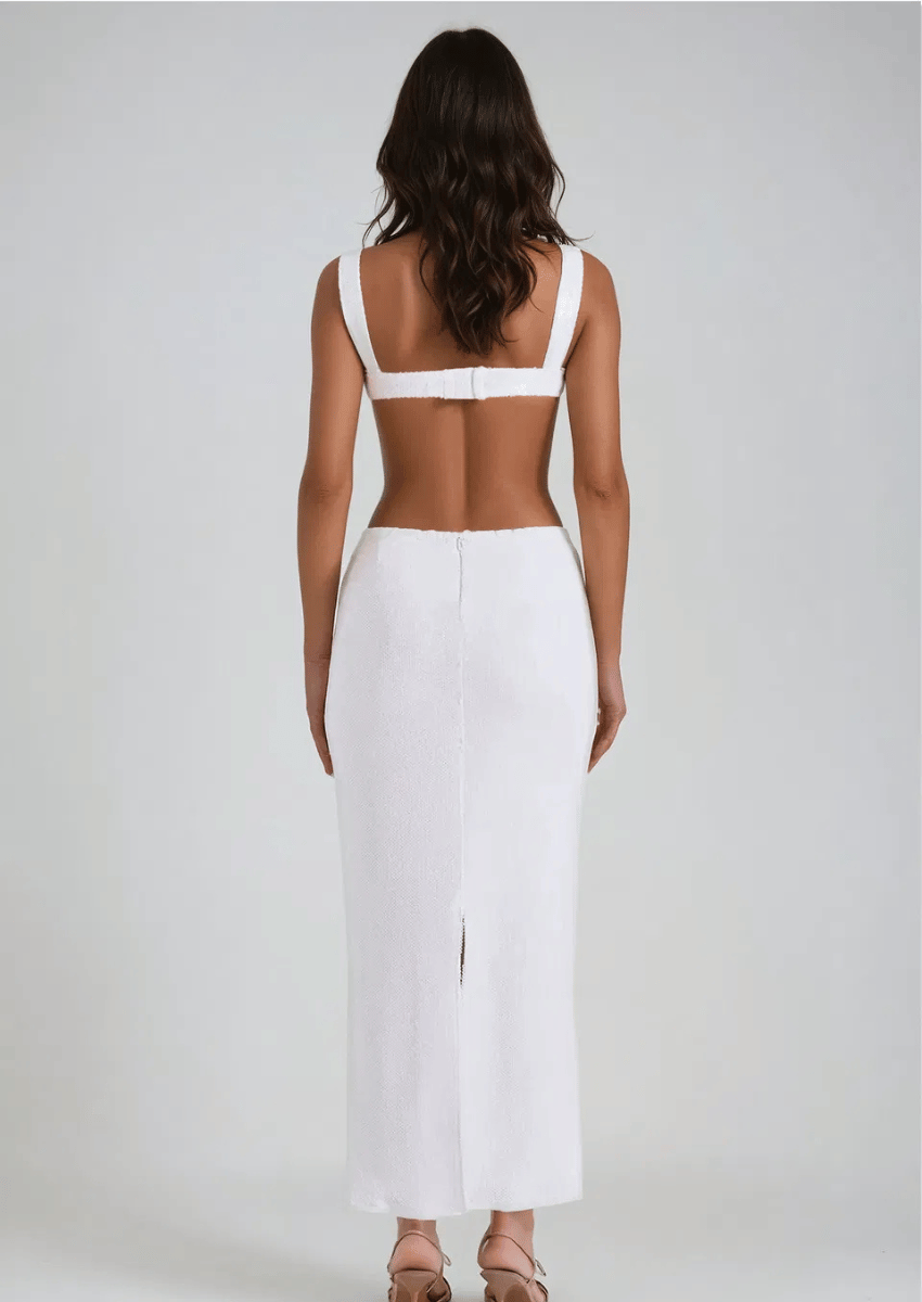 Weißes Maxikleid mit Pailletten