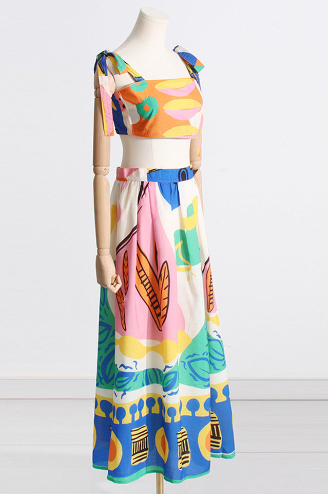 Printed Crop Top + Midi Skirt Set