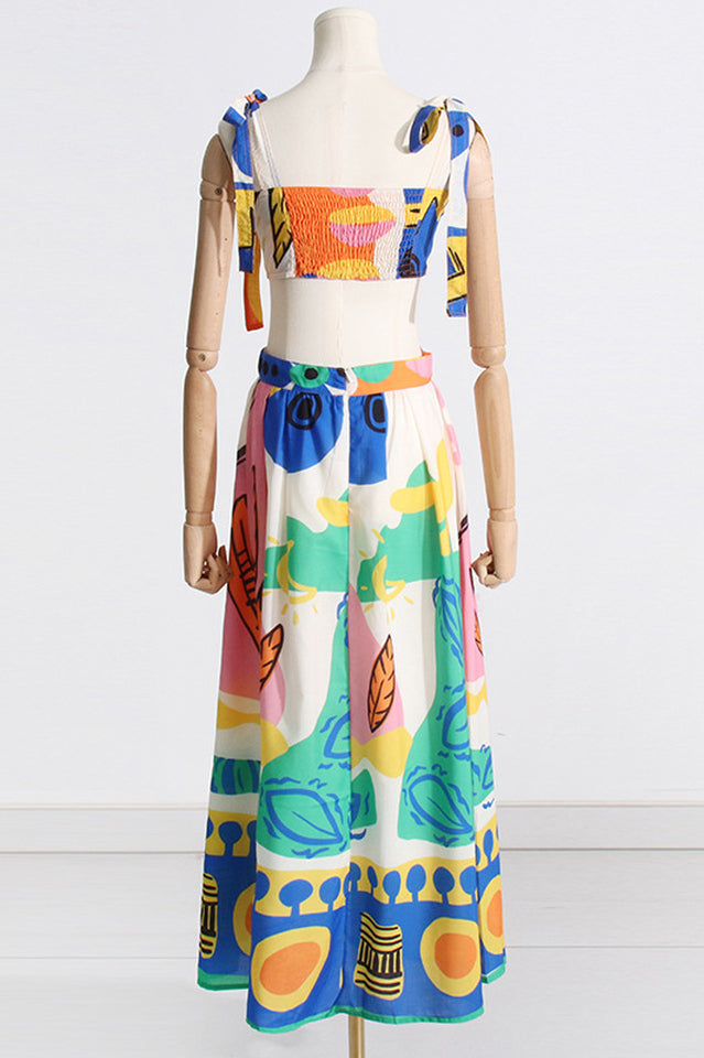 Printed Crop Top + Midi Skirt Set