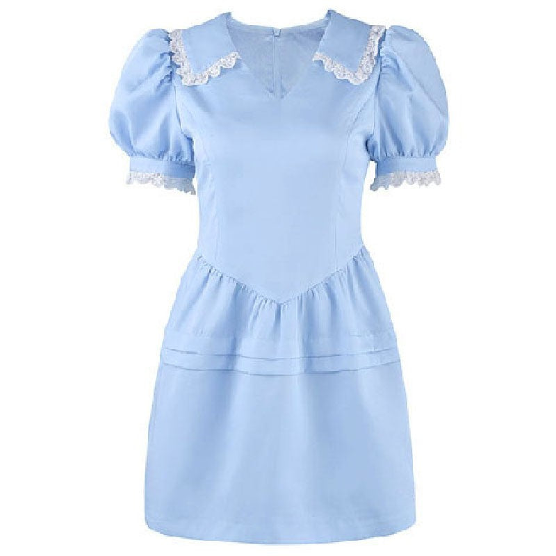 Blue Bubble Sleeves Mini Dress