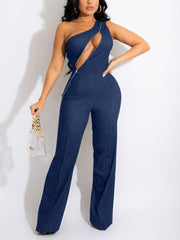 Zipped Denim Jumpsuit