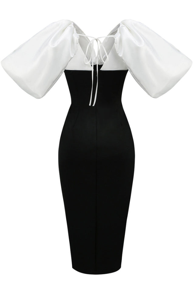 Black White Button Embellished Midi Dress