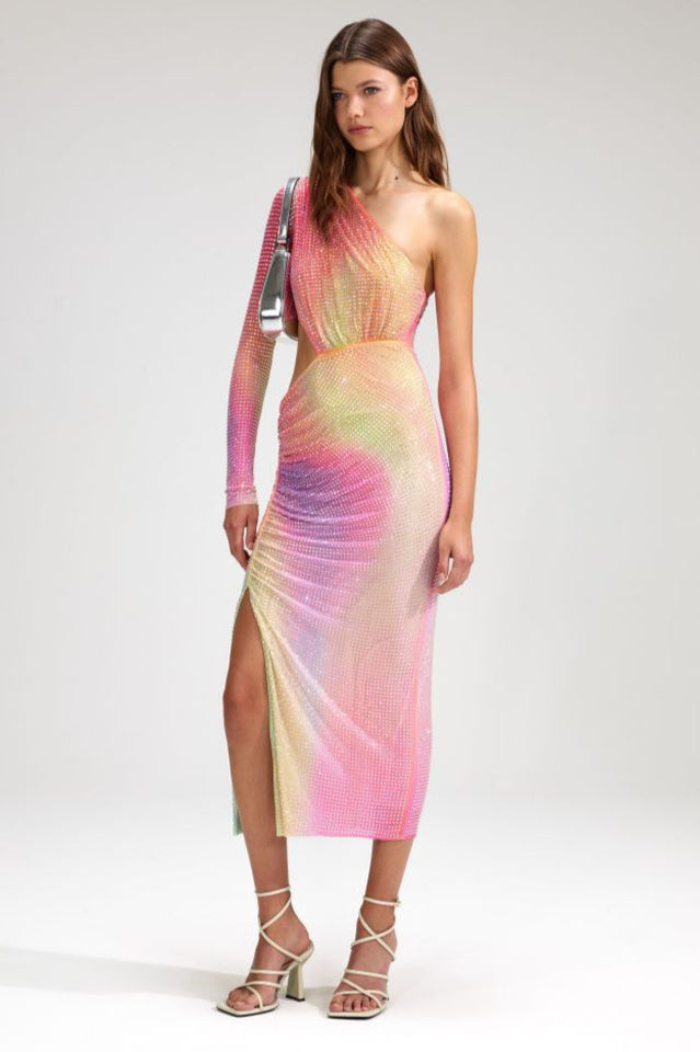 Rhinestone Embellished One Shoulder Dress