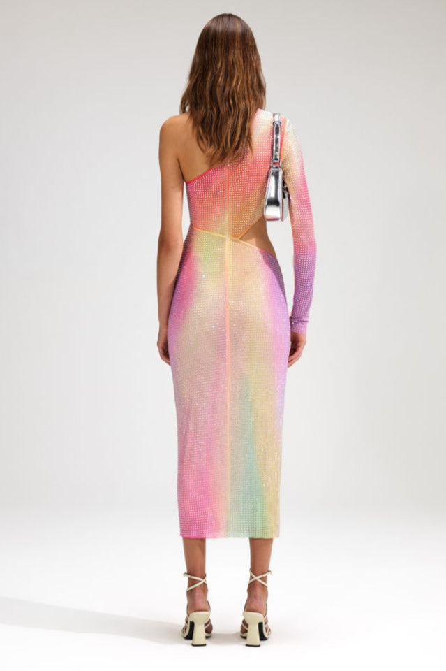 Rhinestone Embellished One Shoulder Dress