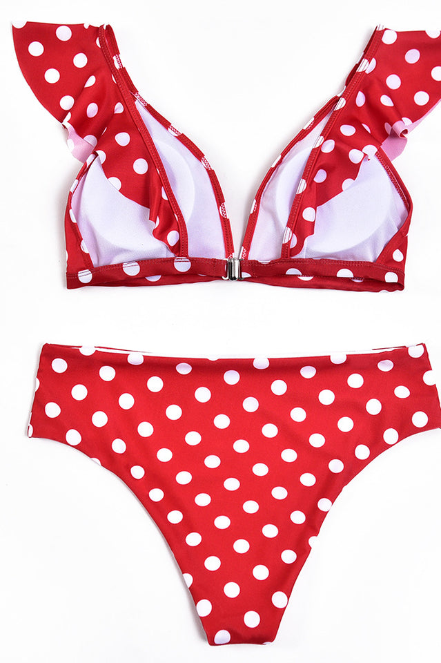 Polka Dot High Waist Ruffle Bikini