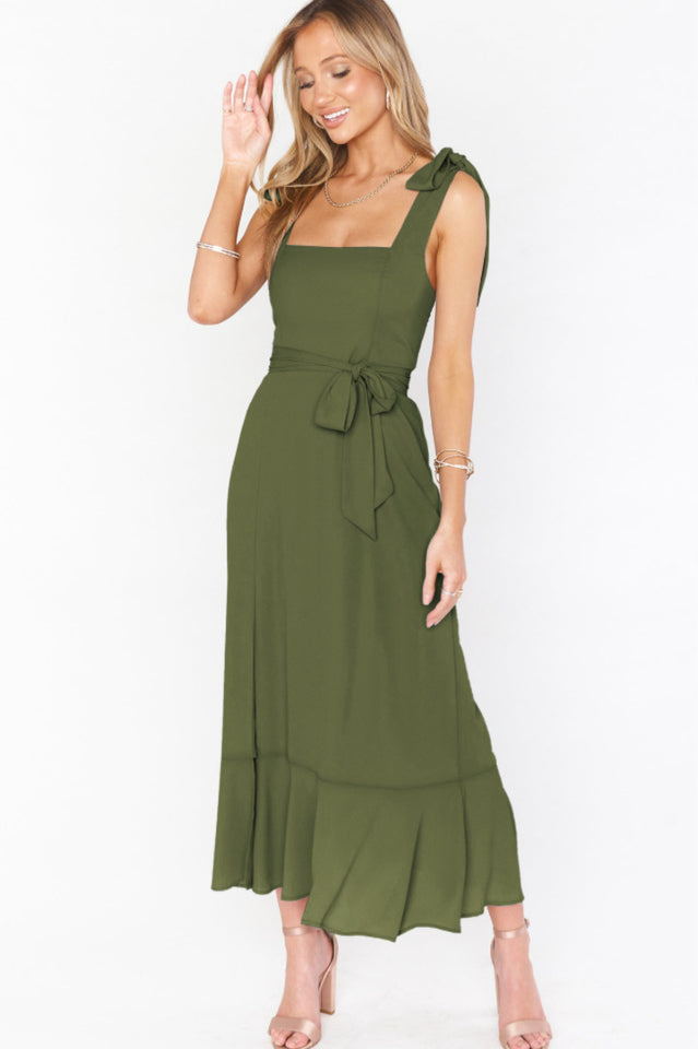 Tie Shoulder Boho Midi Dress