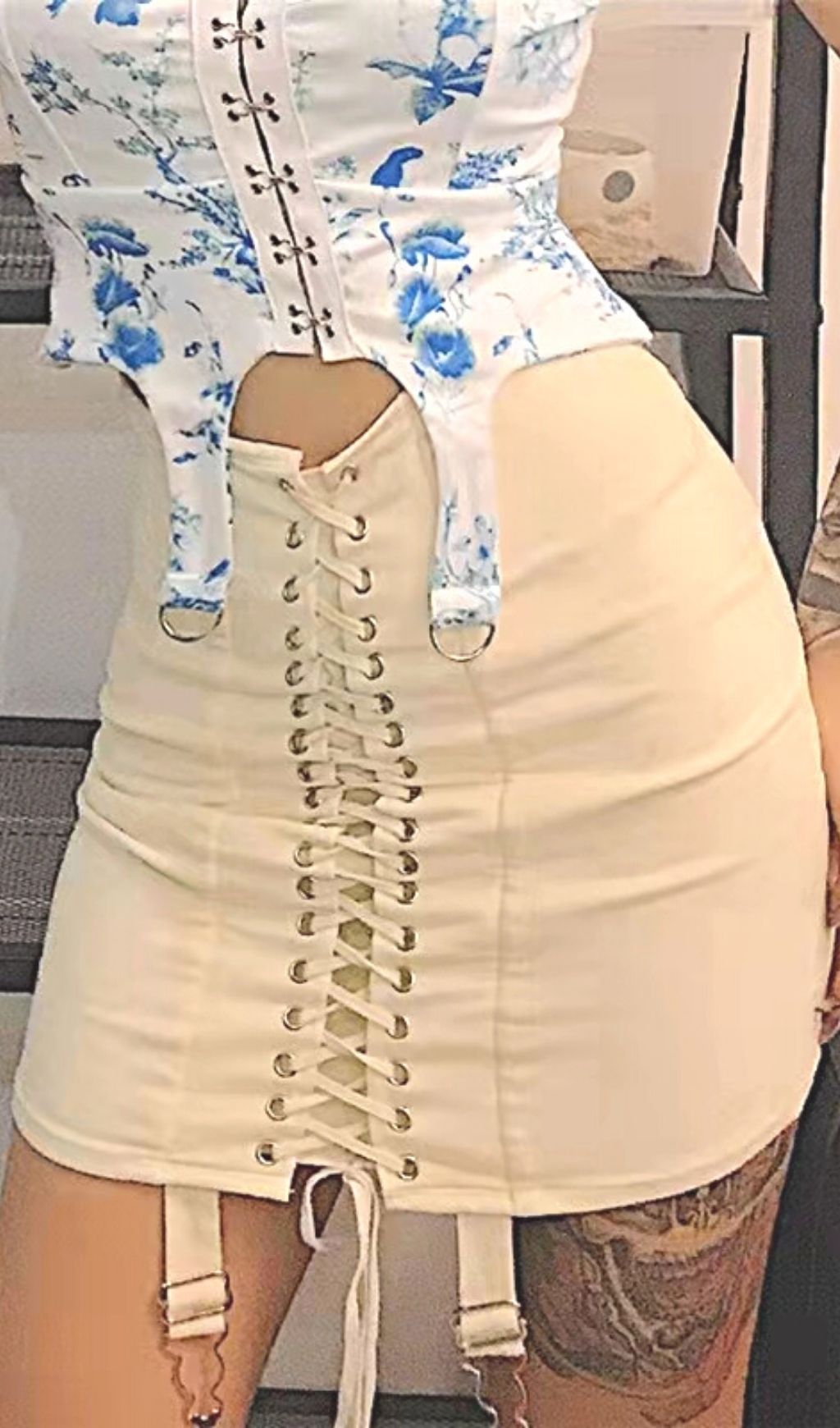 Ivory Lace UP Mini Skirt