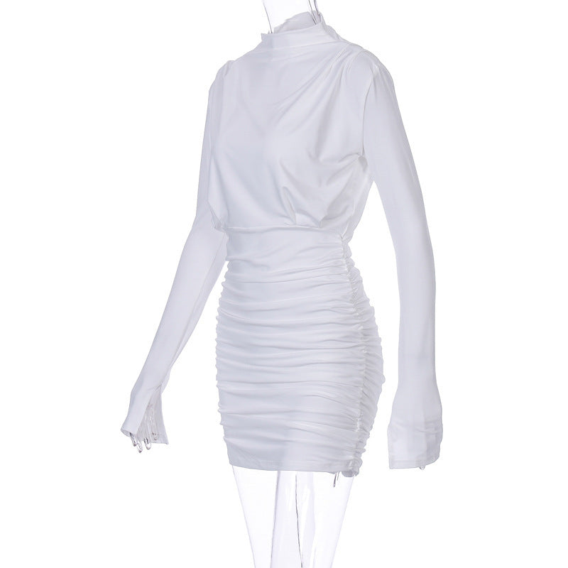 Ivory Satin Draped Mini Dress
