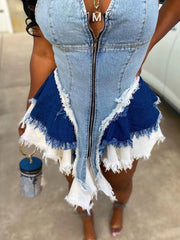 Zipper Washed Denim Tops