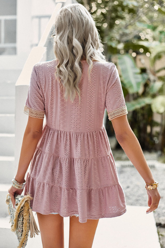 Contrast Short Sleeve Tiered Blouse