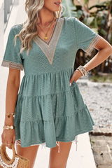 Contrast Short Sleeve Tiered Blouse