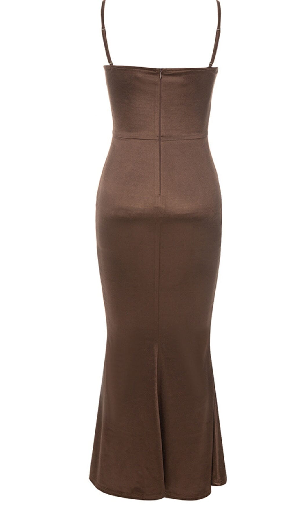 Satin Split Maxi Dress In Brown