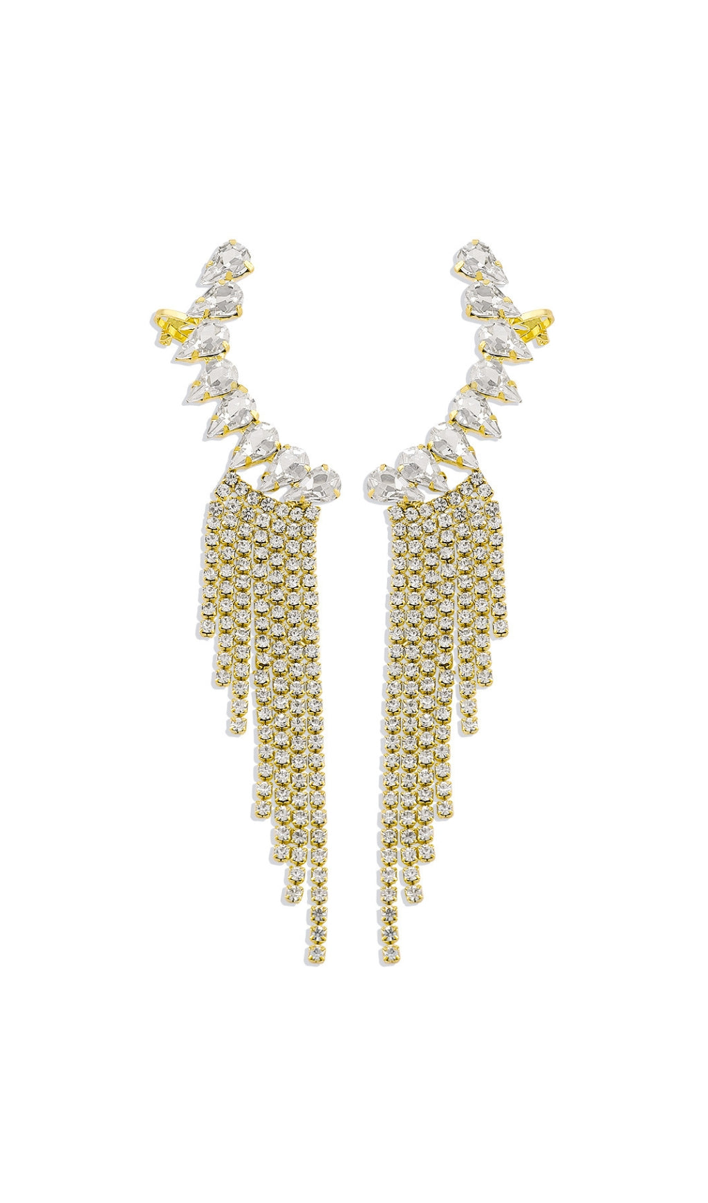 Gold Rhinestone Tassel Geometric Earrings