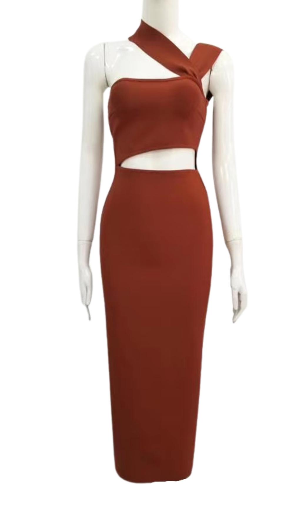 Tan Cut Out Bandage Midi Dress