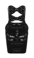 Black Strapless Sequin Mini Dress