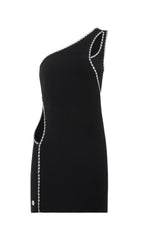 One Shoulder Diamond Mini Dress In Black