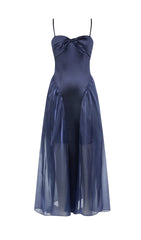 Waist-Tightening Mesh Maxi Dress In Royal Blue