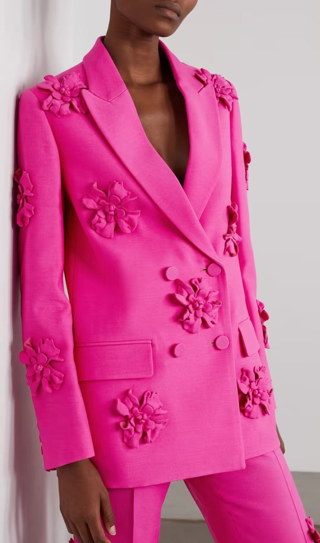 Double-Breasted Three DIMENSIONAL Floral Suit Jacket In Pink