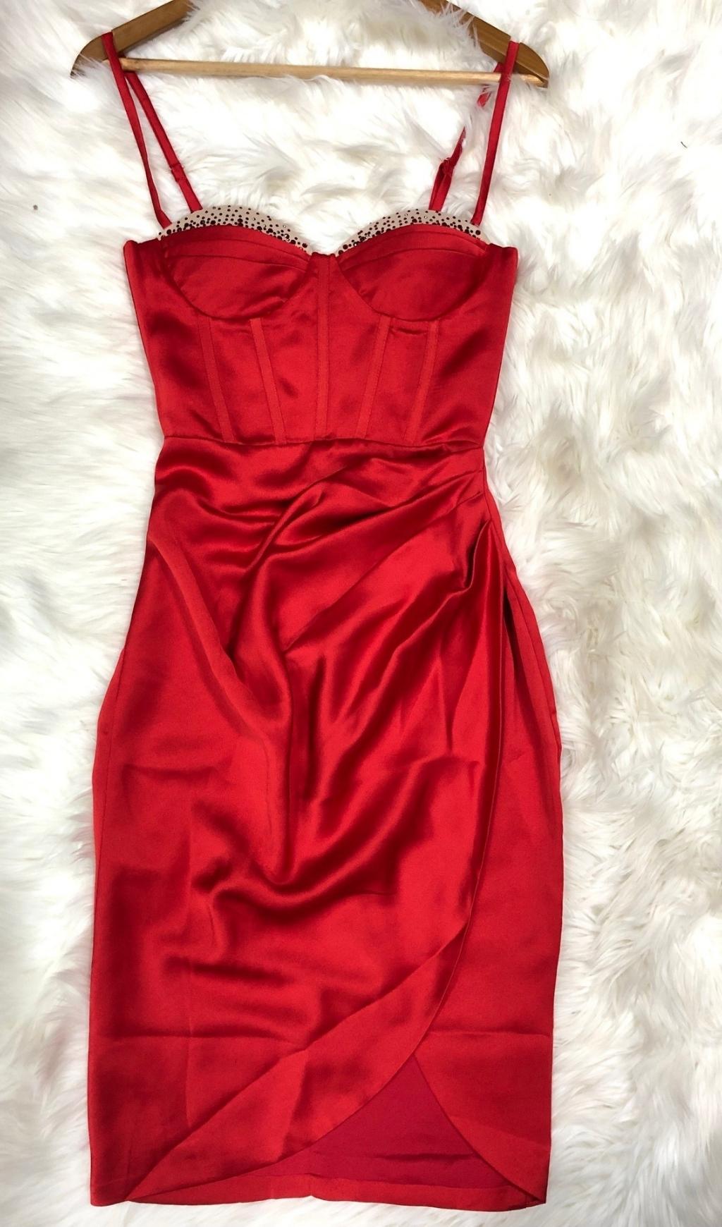 Red DiamonaTe Satin Midi Dress