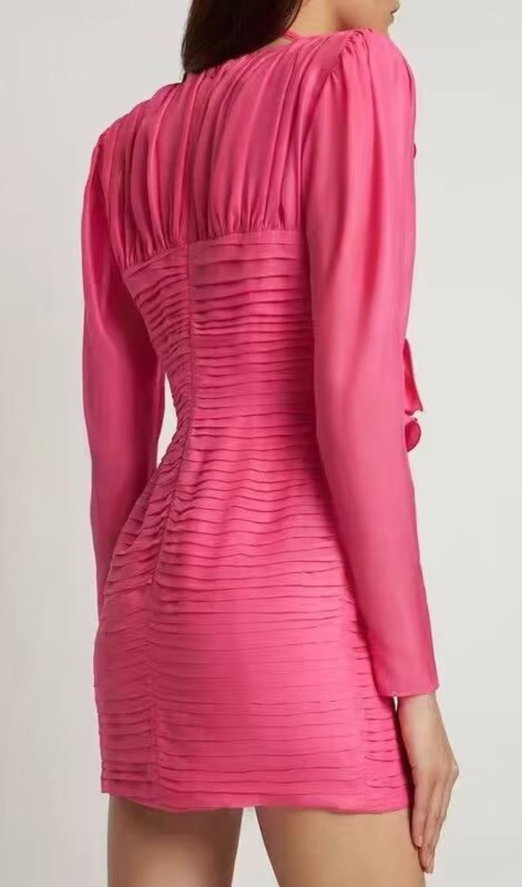 V Neck Pink Ruched Mini Dress