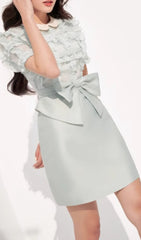 Bow Ruffle Mini Dress With Collar