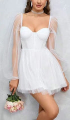 FAIRYTALE DREAM SHEER Sleeve Mini Dress White