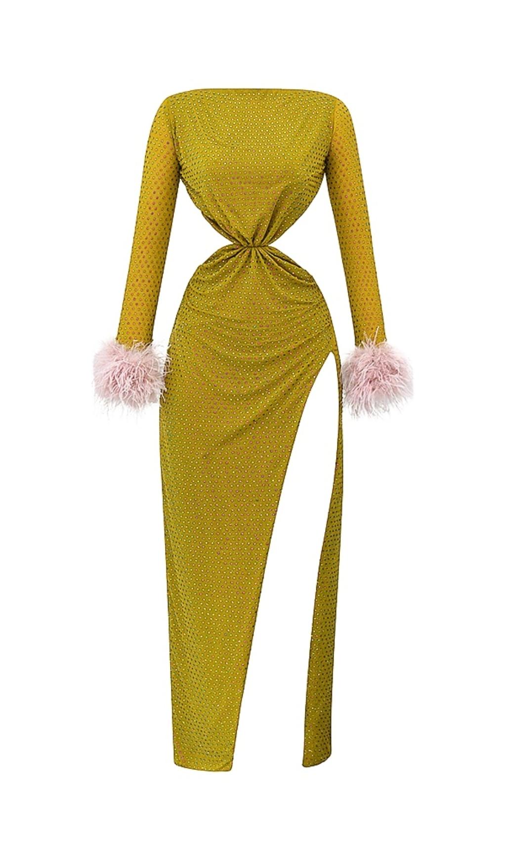 Chartreuse Crystallised Maxi Dress