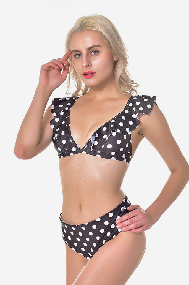 Polka Dot High Waist Ruffle Bikini