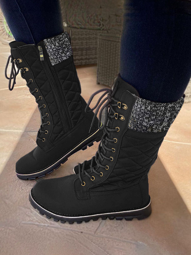 Zipper Design Lace Up Boot