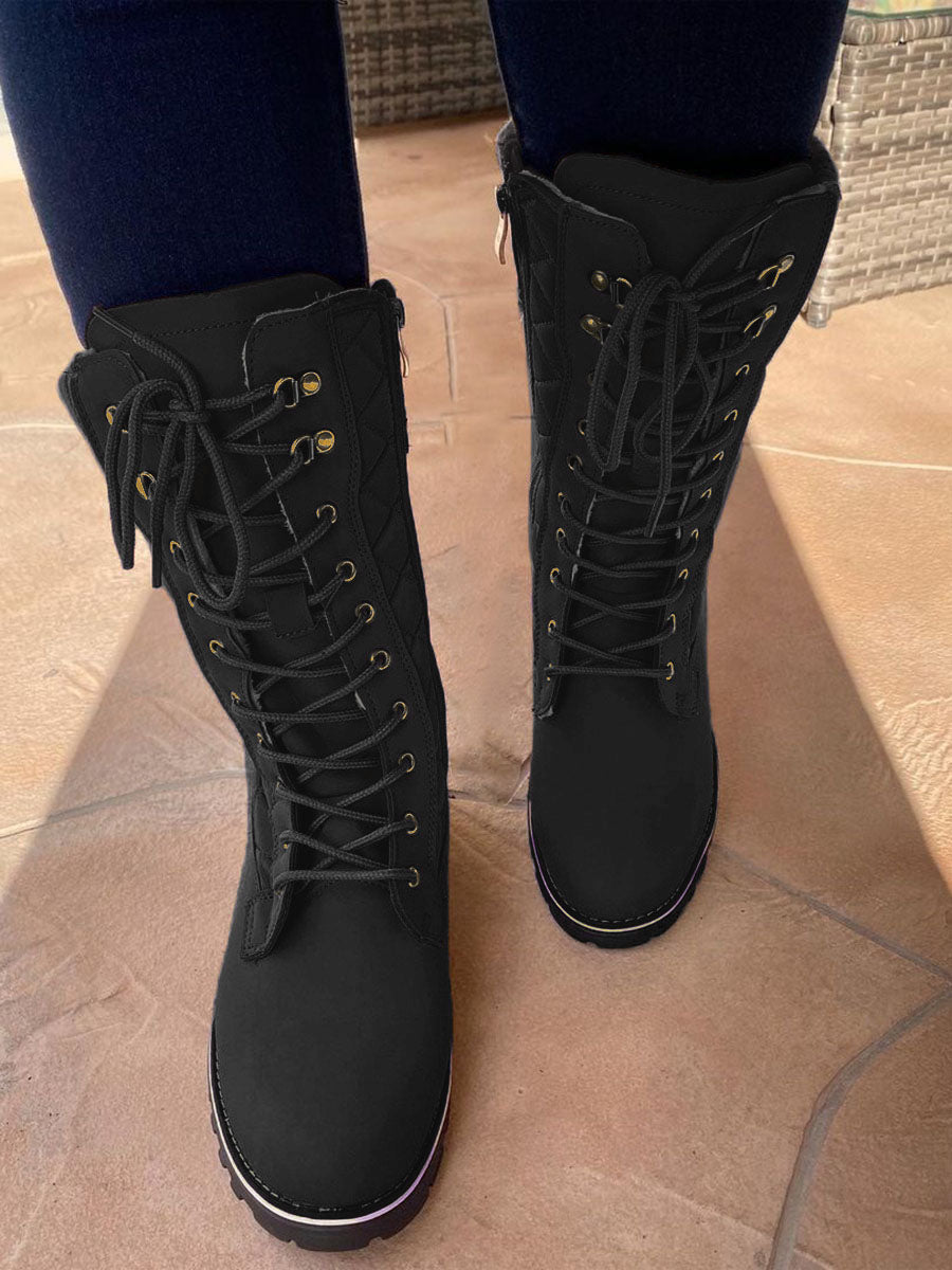 Zipper Design Lace Up Boot