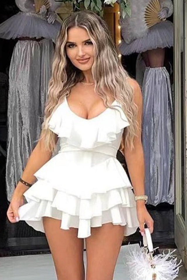 Satin Ruffle V Neck Tiered MIni Sundress