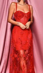 Red Lace Maxi Bandage Dress