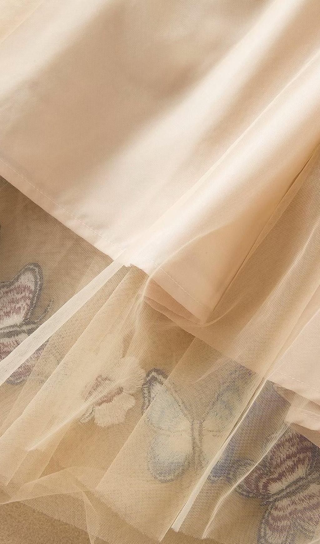Butterfly Lace Midi Dress In Beige