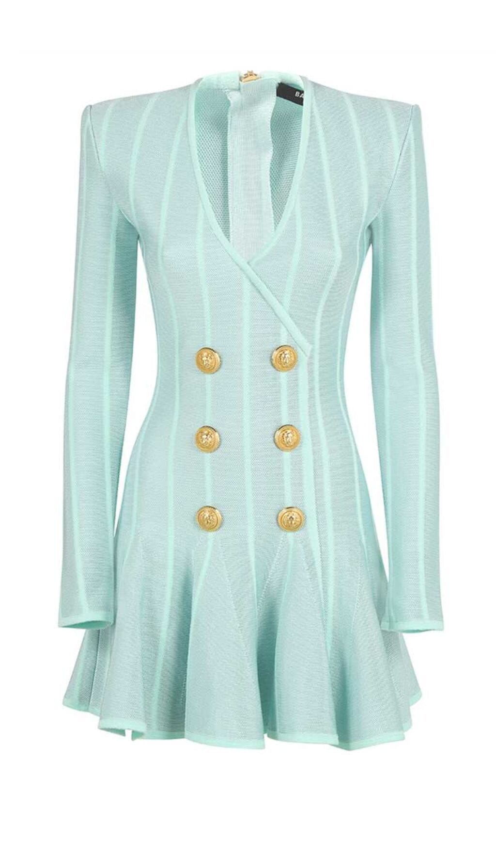 Button-EmbelliShed Mesh Mini Dress In Mint