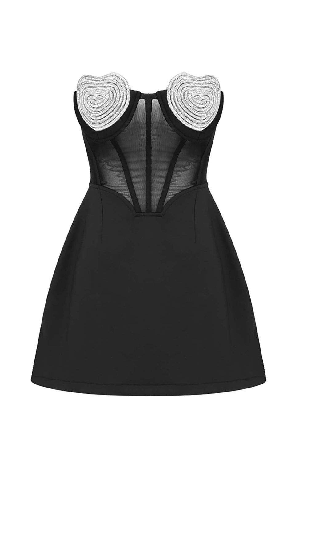 Strapless Heart Bustler Mini Dress In Black