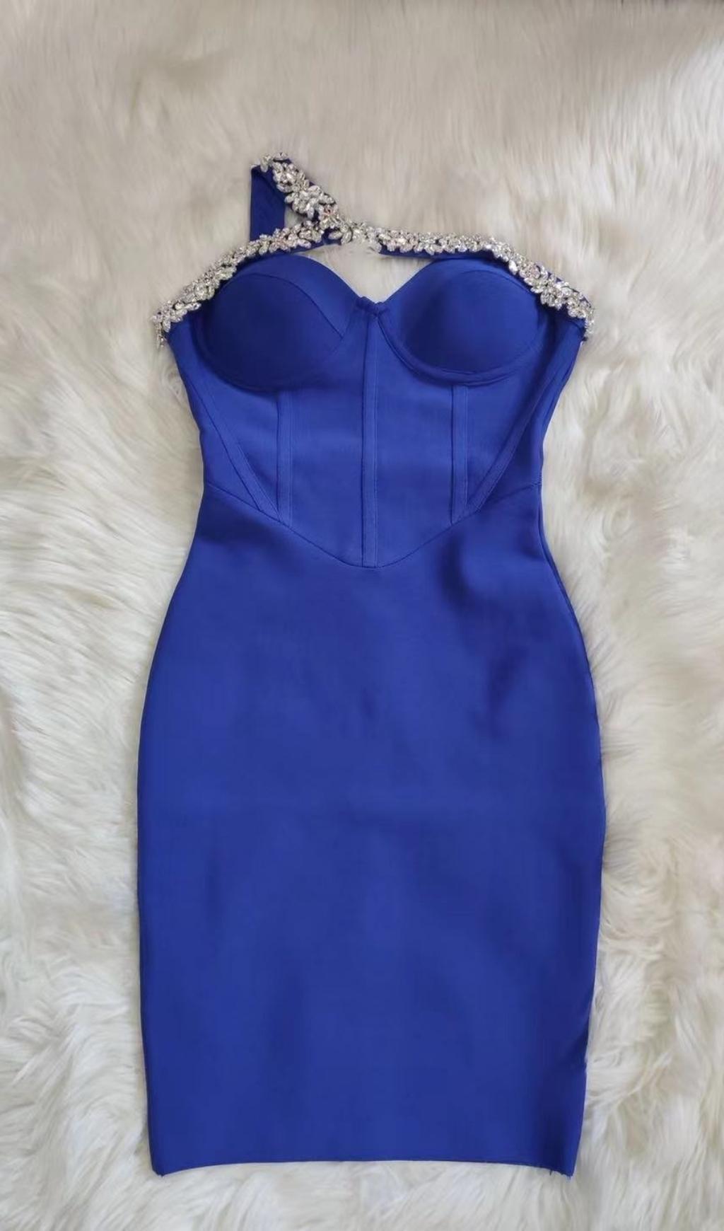 Blue Crystal Cocktail Mini Dress