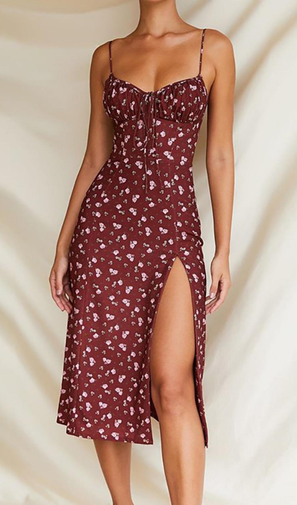 Wine Floral Bustler Midi Dress