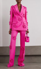 Double-Breasted Three DIMENSIONAL Floral Suit Jacket In Pink