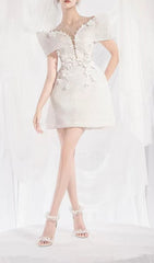 Cut Out V Neck Hem Dress In WHTie